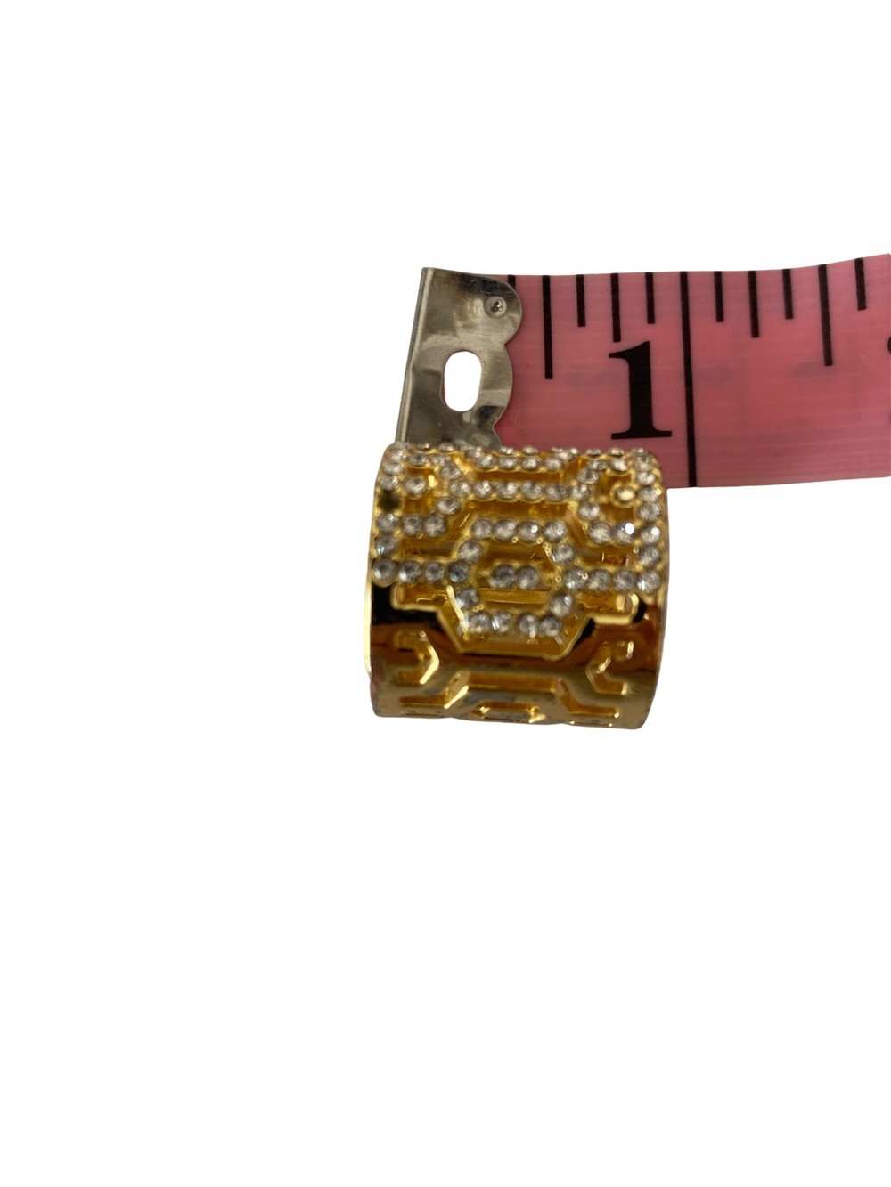 Greek Key Wide Gold Pave CZ Wide Band Ring - Women's Statement Jewelry-6 - Picture 3 of 4